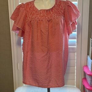 SHEIN Red Checkered Blouse with Flutter Sleeves